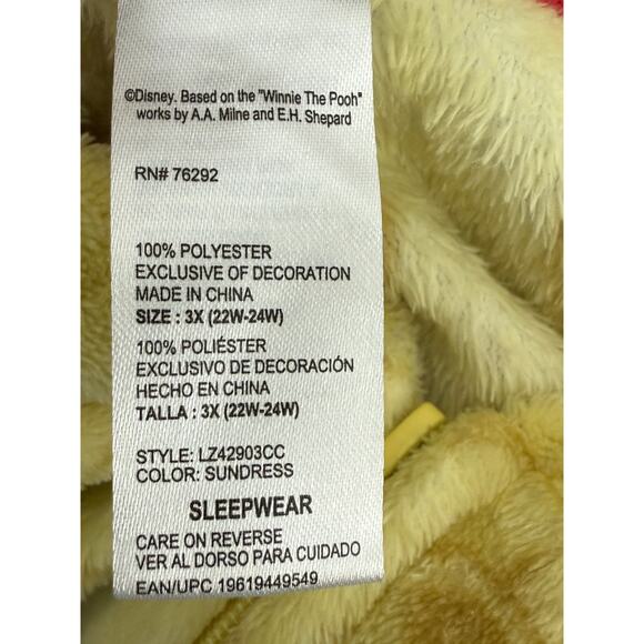 Disney Winnie the Pooh Union Suit Hooded Zip Up Pajama Sleepwear Plus Size 3X - Picture 4 of 6